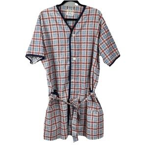 Vintage 70s Bullock's Plaid Housecoat Hostess Robe Belted Lounge Cottagecore XL